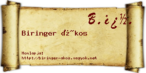 Biringer Ákos névjegykártya